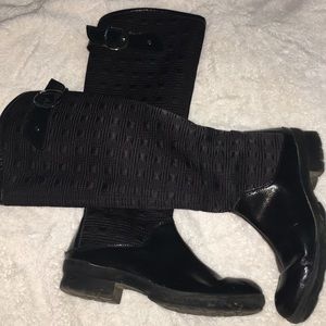 Black knee high, waffle pattern, wide calf boots